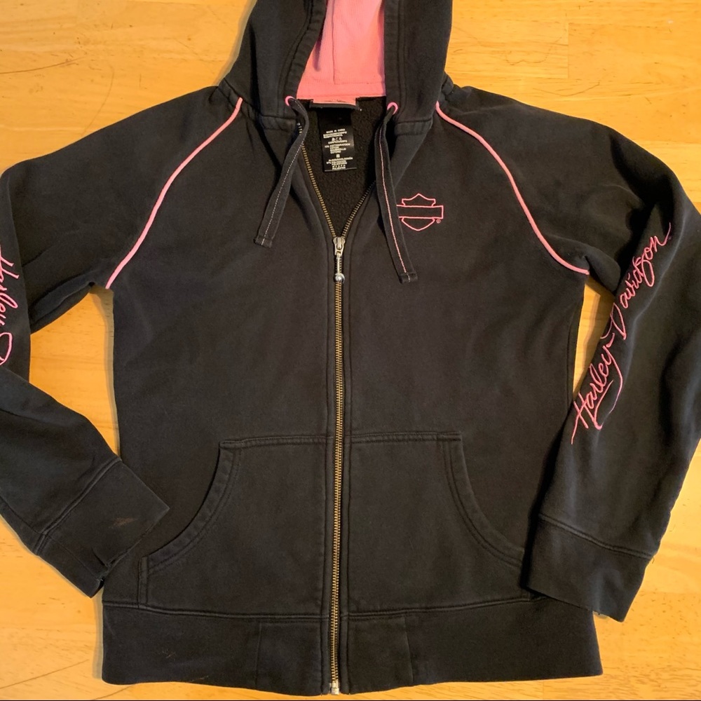 Harley Davidson M Pink Black Embroidered Hoodie